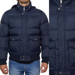 Slate & Stone Men’s Navy Blue RipStop Nylon Down Bomber Jacket Size Medi…